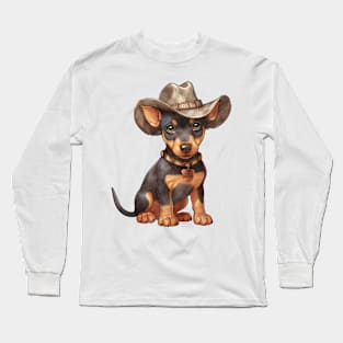 Cowboy Doberman Pinscher Dog Long Sleeve T-Shirt